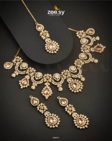 Marigold Necklace set Champagne Necklace Sets - Zeesy Jewellery Pakistan | Premium Artificial & Imitation Jewellery