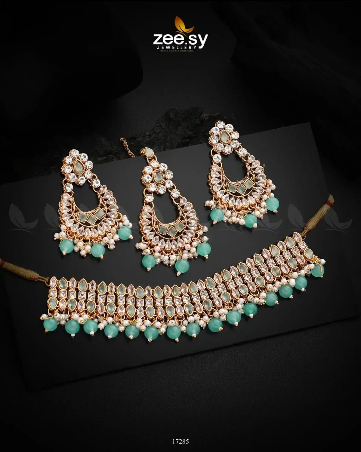 Minecraft Necklace Set Mint Green Necklace Sets - Zeesy Jewellery Pakistan | Premium Artificial & Imitation Jewellery