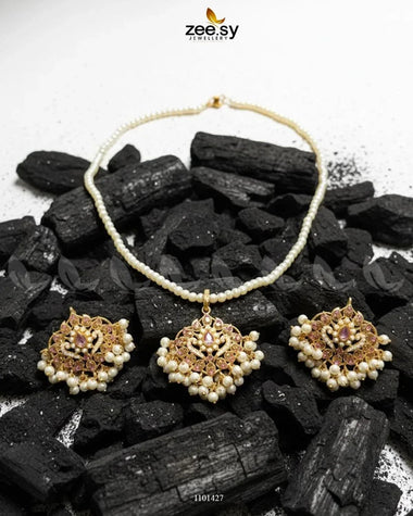 NECKLACE-0197 Majesty Pearlcrest Necklace Set Pink Necklace Sets - Zeesy Jewellery Pakistan | Premium Artificial & Imitation Jewellery