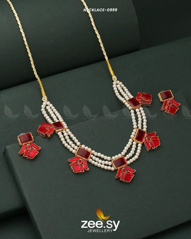 NECKLACE-0999 Red Necklace Sets - Zeesy Jewellery Pakistan | Premium Artificial & Imitation Jewellery