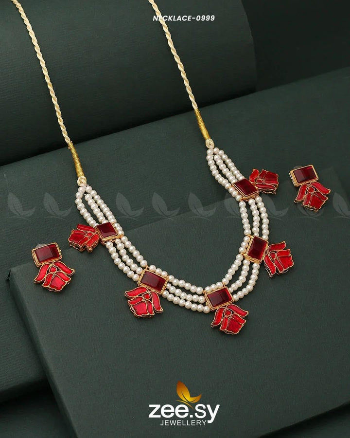 NECKLACE-0999 Red Necklace Sets - Zeesy Jewellery Pakistan | Premium Artificial & Imitation Jewellery