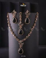 Opal Necklace Set Golden Black Necklace Sets - Zeesy Jewellery Pakistan | Premium Artificial & Imitation Jewellery