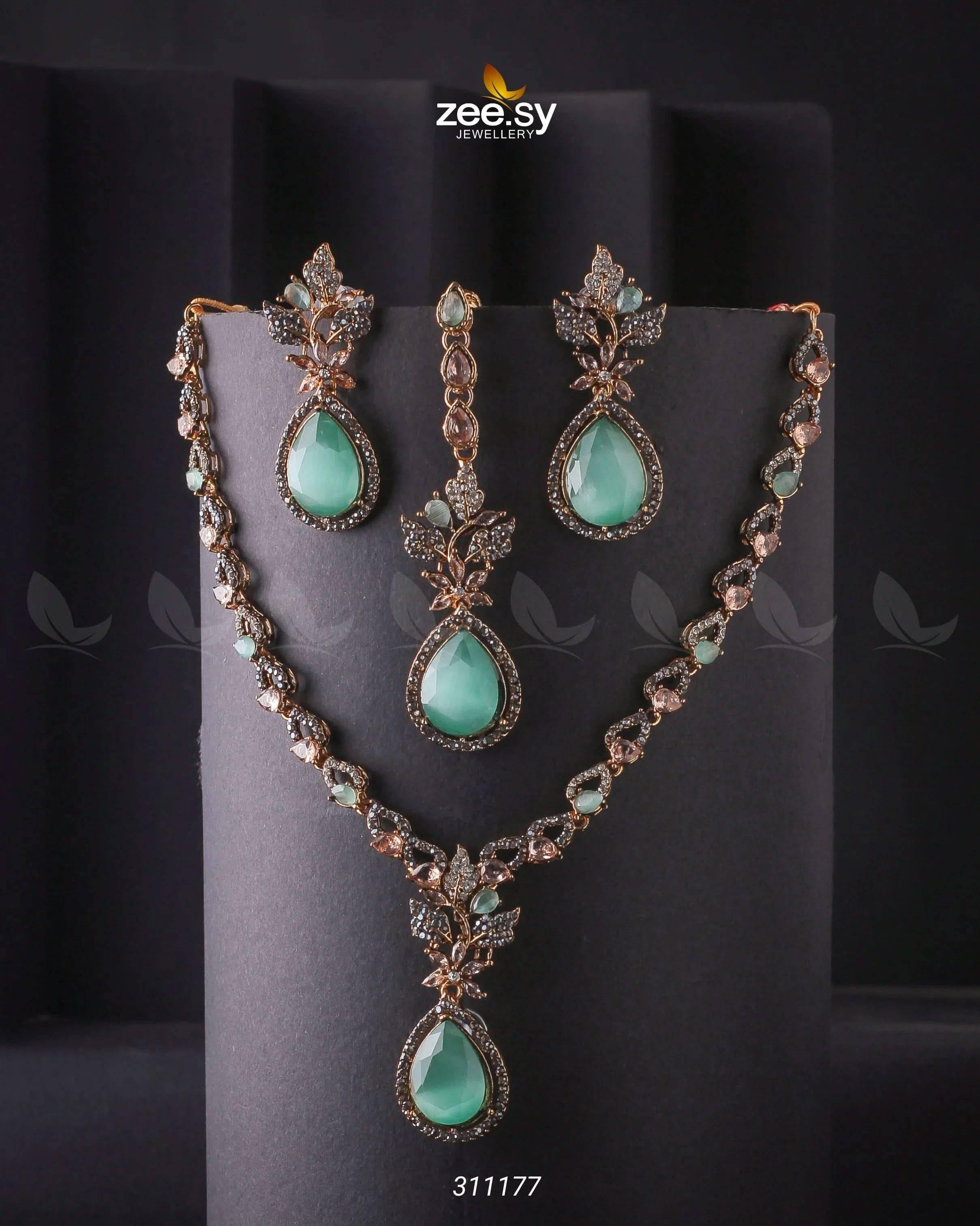 Opal Necklace Set Mint Green Necklace Sets - Zeesy Jewellery Pakistan | Premium Artificial & Imitation Jewellery