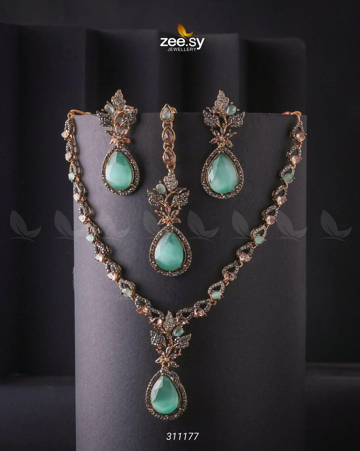 Opal Necklace Set Mint Green Necklace Sets - Zeesy Jewellery Pakistan | Premium Artificial & Imitation Jewellery