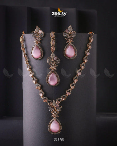 Opal Necklace Set Mint pink Necklace Sets - Zeesy Jewellery Pakistan | Premium Artificial & Imitation Jewellery