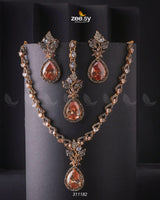 Opal Necklace Set Golden Champagne Necklace Sets - Zeesy Jewellery Pakistan | Premium Artificial & Imitation Jewellery