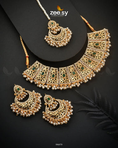 Ornamented Necklace Set Green Necklace Sets - Zeesy Jewellery Pakistan | Premium Artificial & Imitation Jewellery