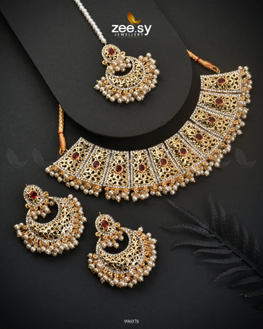 Ornamented Necklace Set Red Necklace Sets - Zeesy Jewellery Pakistan | Premium Artificial & Imitation Jewellery