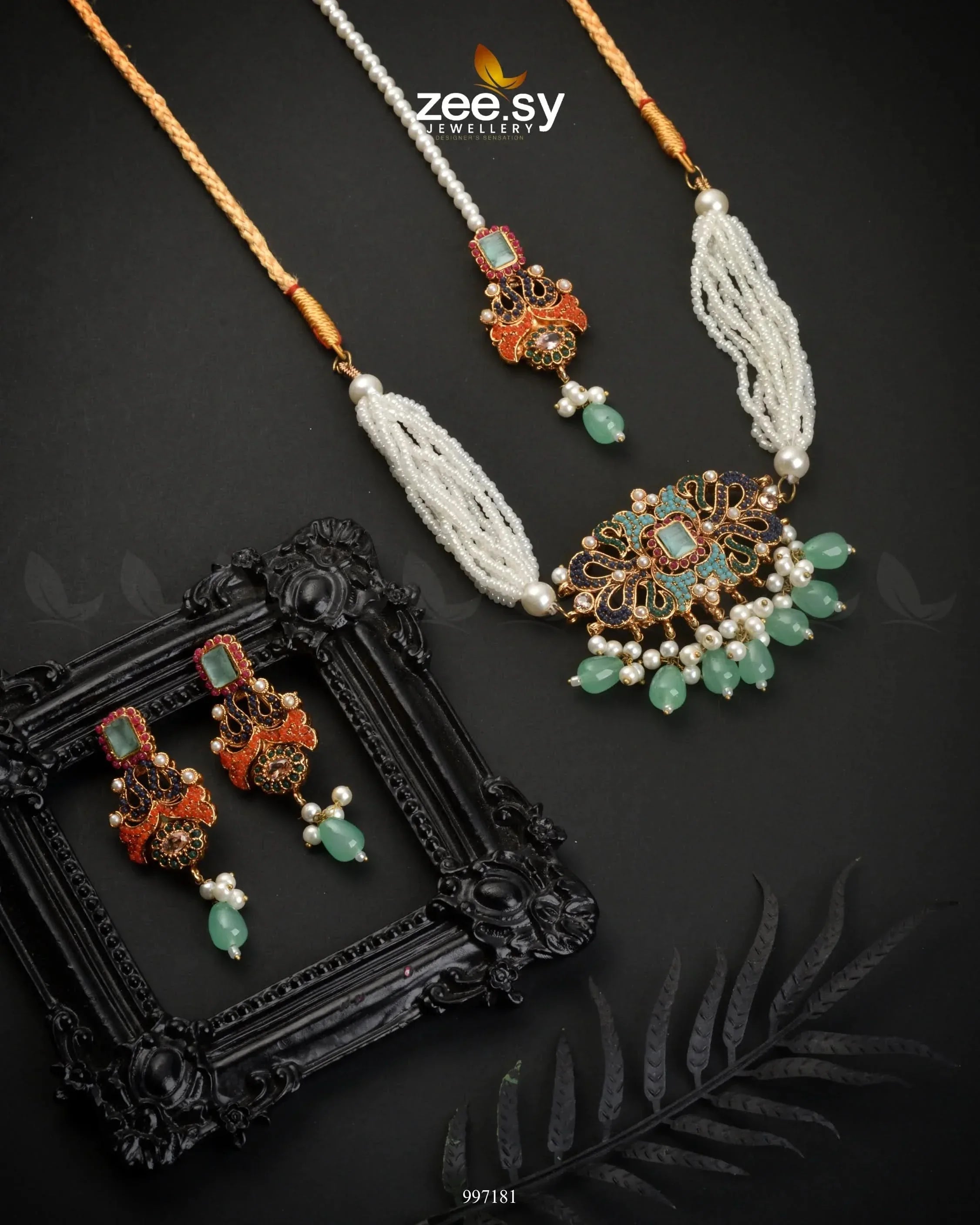 Stokesia Choker Set Mint Green Necklace Sets - Zeesy Jewellery Pakistan | Premium Artificial & Imitation Jewellery