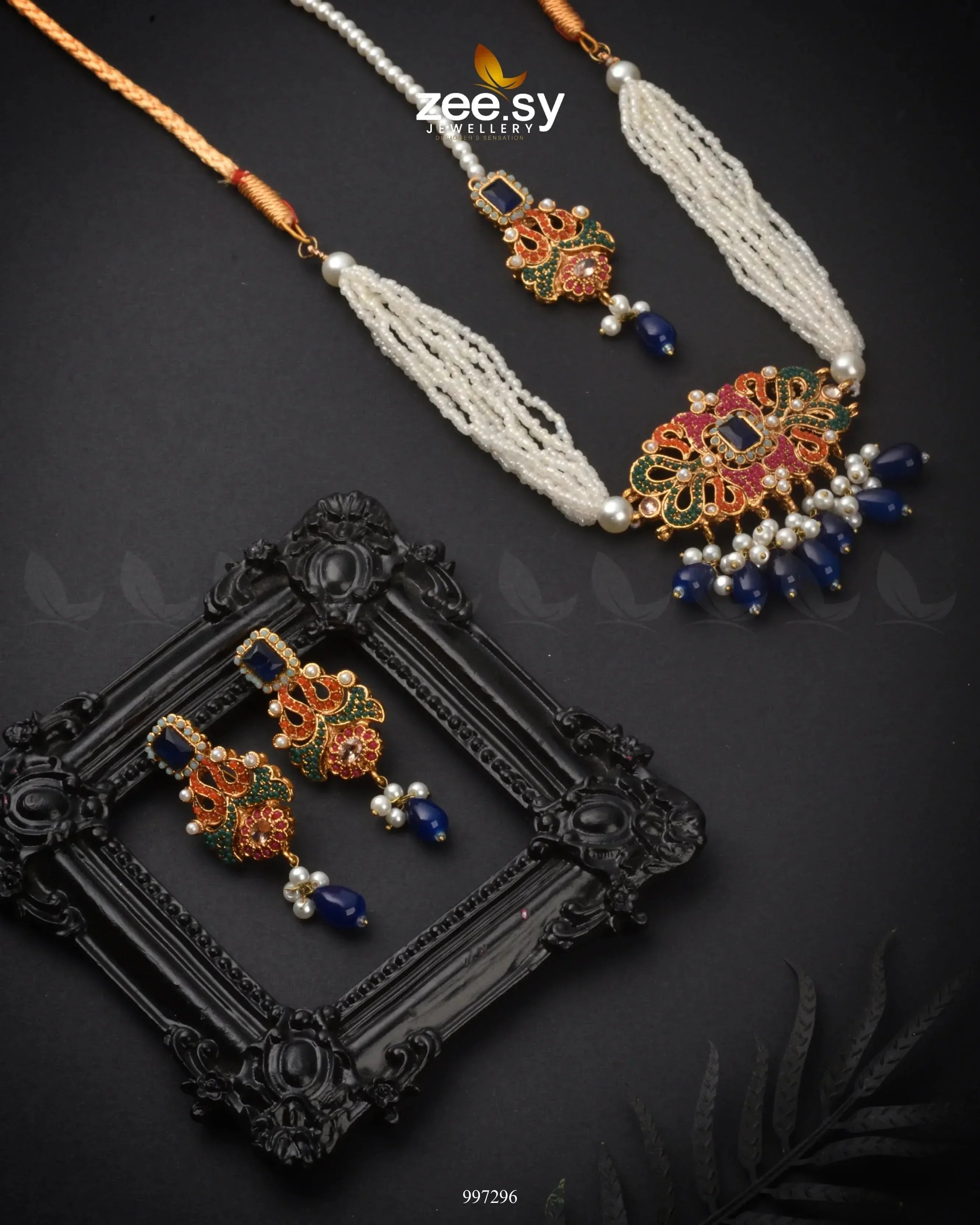 Stokesia Choker Set Blue Necklace Sets - Zeesy Jewellery Pakistan | Premium Artificial & Imitation Jewellery