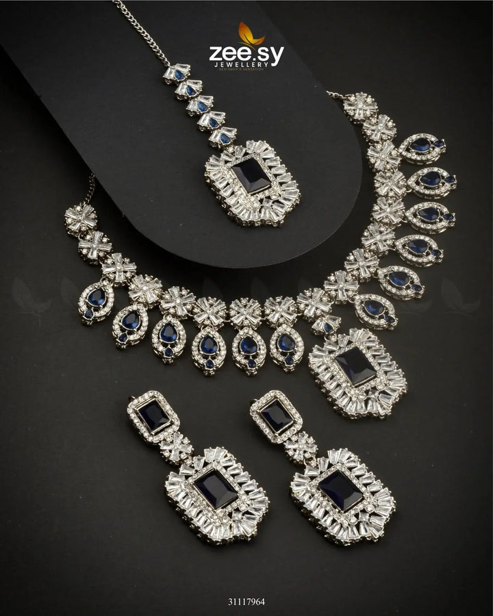 Wave Necklace Set Silver Blue Necklace Sets - Zeesy Jewellery Pakistan | Premium Artificial & Imitation Jewellery