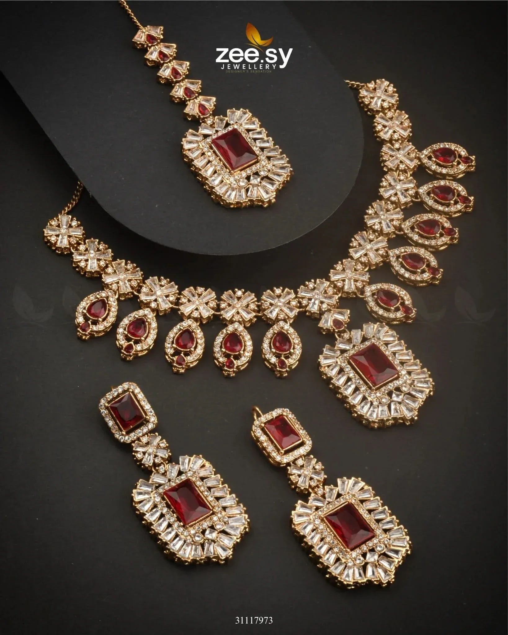Wave Necklace Set Red Necklace Sets - Zeesy Jewellery Pakistan | Premium Artificial & Imitation Jewellery