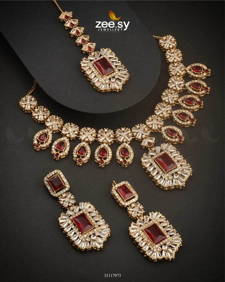 Wave Necklace Set Red Necklace Sets - Zeesy Jewellery Pakistan | Premium Artificial & Imitation Jewellery