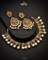 Veiled Necklace Set Shocking Pink & Green Necklace Sets - Zeesy Jewellery Pakistan | Premium Artificial & Imitation Jewellery