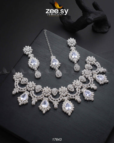 Aether Necklace Silver White Necklace Sets - Zeesy Jewellery Pakistan | Premium Artificial & Imitation Jewellery