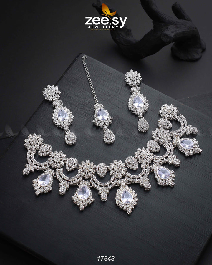 Aether Necklace Silver White Necklace Sets - Zeesy Jewellery Pakistan | Premium Artificial & Imitation Jewellery