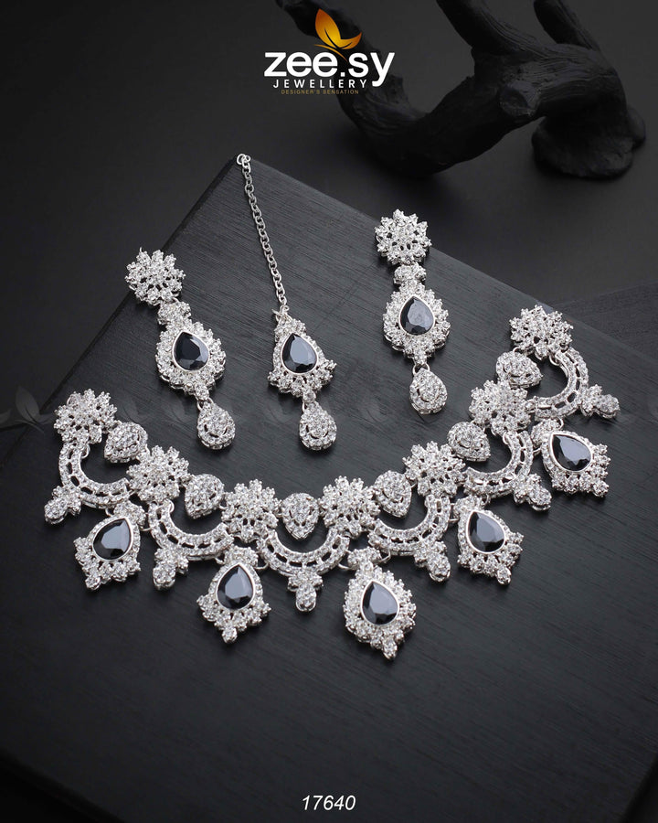 Aether Necklace Silver Black Necklace Sets - Zeesy Jewellery Pakistan | Premium Artificial & Imitation Jewellery