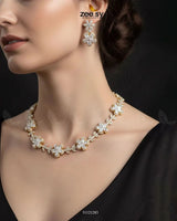 Floral Cubic Stone Necklace Set Necklace Sets - Zeesy Jewellery Pakistan | Premium Artificial & Imitation Jewellery