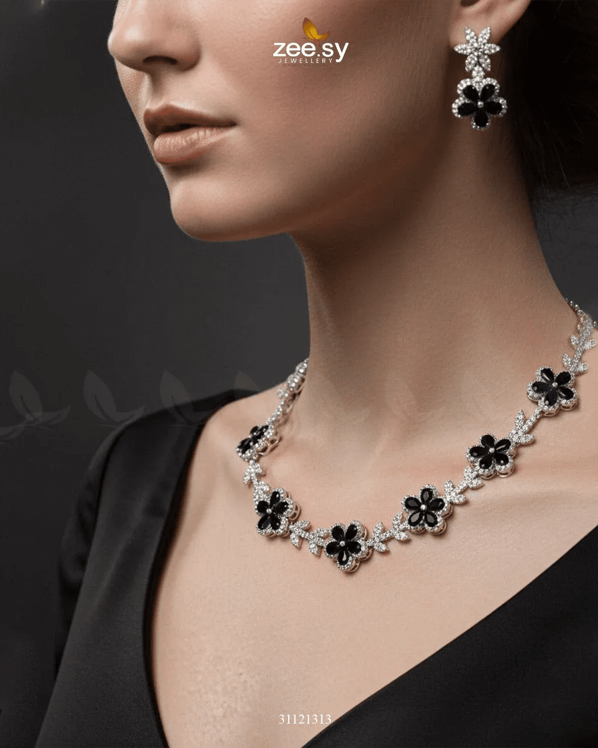 Floral Cubic Stone Necklace Set Necklace Sets - Zeesy Jewellery Pakistan | Premium Artificial & Imitation Jewellery
