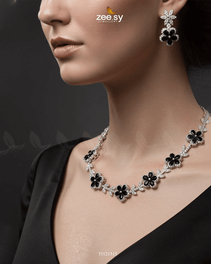 Floral Cubic Stone Necklace Set Necklace Sets - Zeesy Jewellery Pakistan | Premium Artificial & Imitation Jewellery