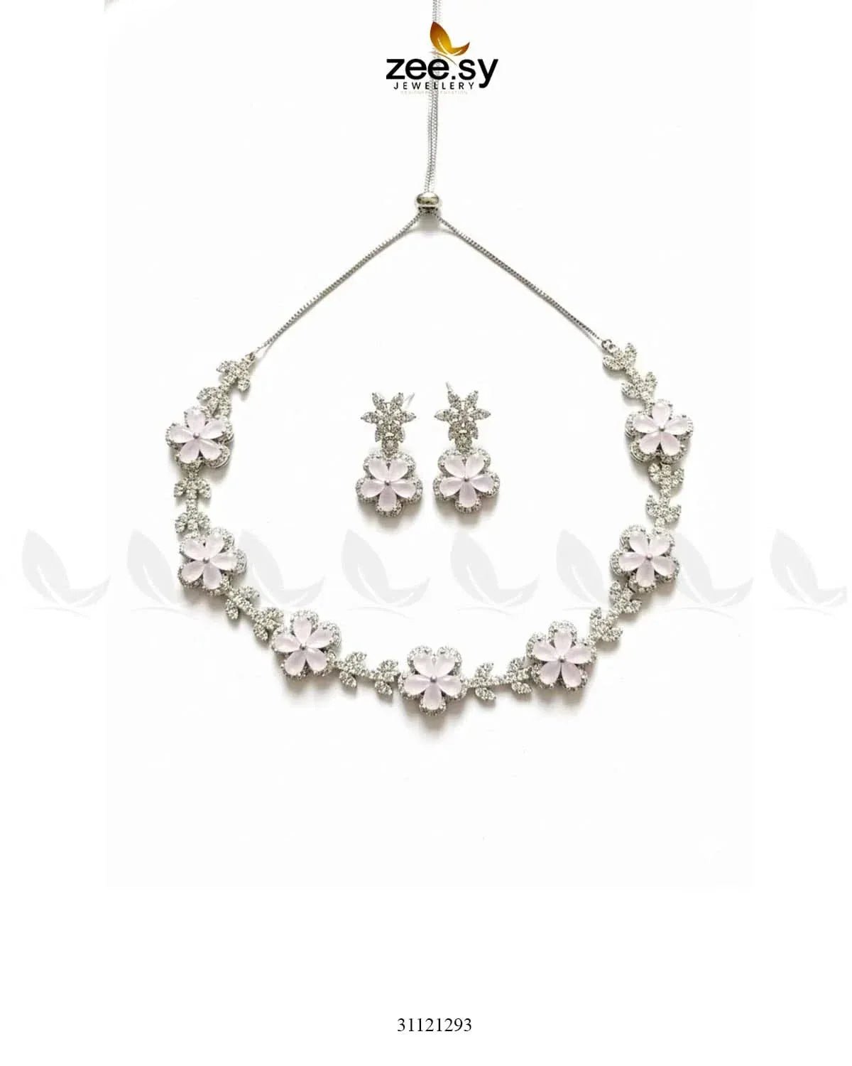 Floral Cubic Stone Necklace Set Necklace Sets - Zeesy Jewellery Pakistan | Premium Artificial & Imitation Jewellery