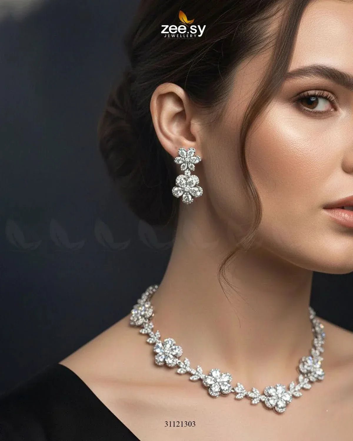 Floral Cubic Stone Necklace Set Necklace Sets - Zeesy Jewellery Pakistan | Premium Artificial & Imitation Jewellery