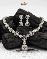Opulent Vestige Crystal Necklace Set Silver Mint Pink Necklace Sets - Zeesy Jewellery Pakistan | Premium Artificial & Imitation Jewellery