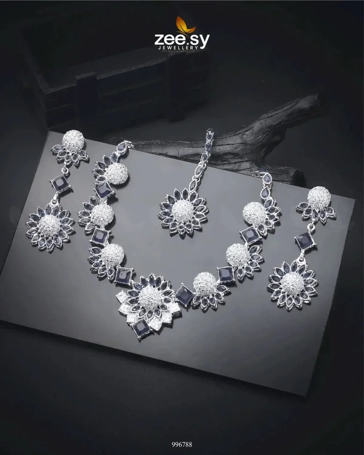 Astilbe Necklace Set Silver Blue Necklace Sets - Zeesy Jewellery Pakistan | Premium Artificial & Imitation Jewellery