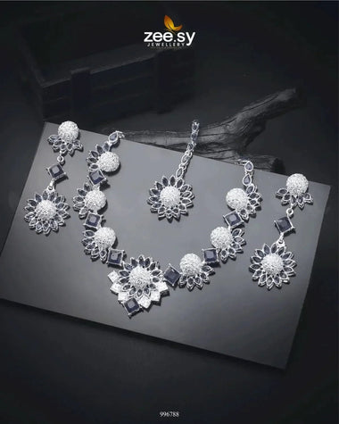 Astilbe Necklace Set Silver Blue Necklace Sets - Zeesy Jewellery Pakistan | Premium Artificial & Imitation Jewellery