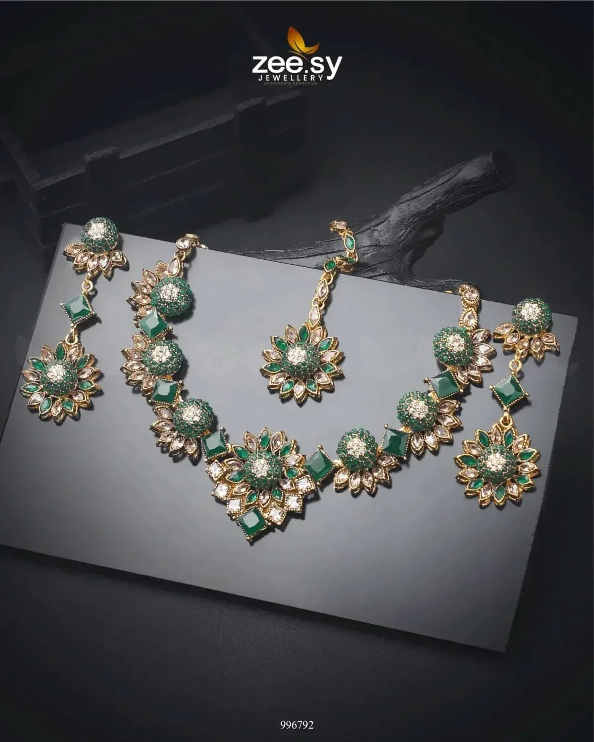 Astilbe Necklace Set Green Necklace Sets - Zeesy Jewellery Pakistan | Premium Artificial & Imitation Jewellery