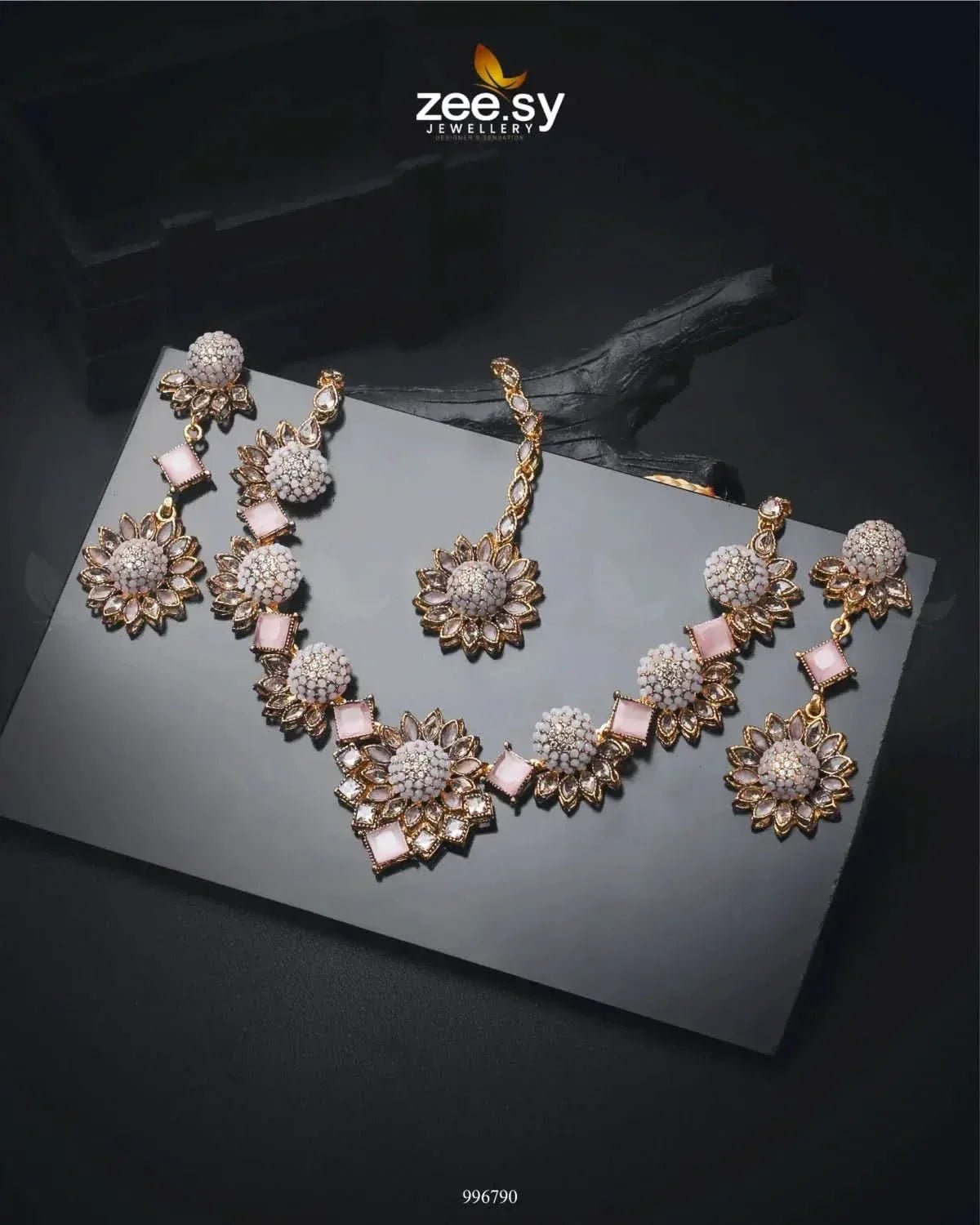 Astilbe Necklace Set Mint pink Necklace Sets - Zeesy Jewellery Pakistan | Premium Artificial & Imitation Jewellery