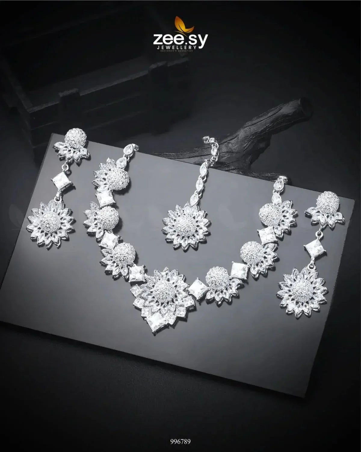 Astilbe Necklace Set Silver White Necklace Sets - Zeesy Jewellery Pakistan | Premium Artificial & Imitation Jewellery