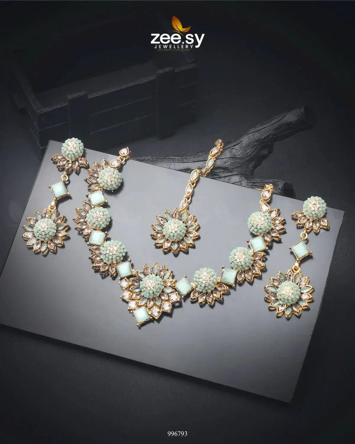 Astilbe Necklace Set Mint Green Necklace Sets - Zeesy Jewellery Pakistan | Premium Artificial & Imitation Jewellery