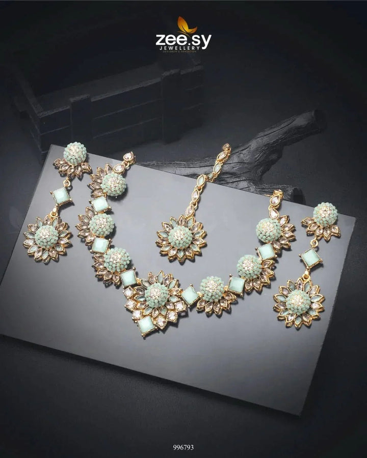 Astilbe Necklace Set Mint Green Necklace Sets - Zeesy Jewellery Pakistan | Premium Artificial & Imitation Jewellery
