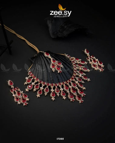 Gorgeous Necklace Set Golden Red Necklace Sets - Zeesy Jewellery Pakistan | Premium Artificial & Imitation Jewellery