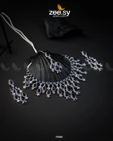 Gorgeous Necklace Set Silver Blue Necklace Sets - Zeesy Jewellery Pakistan | Premium Artificial & Imitation Jewellery