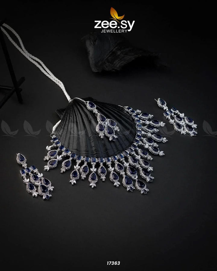 Gorgeous Necklace Set Silver Blue Necklace Sets - Zeesy Jewellery Pakistan | Premium Artificial & Imitation Jewellery