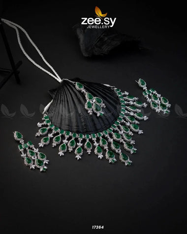 Gorgeous Necklace Set Silver Green Necklace Sets - Zeesy Jewellery Pakistan | Premium Artificial & Imitation Jewellery