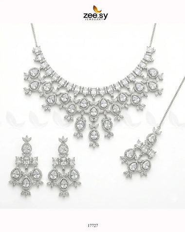 Gorgeous Necklace Set Silver White Necklace Sets - Zeesy Jewellery Pakistan | Premium Artificial & Imitation Jewellery