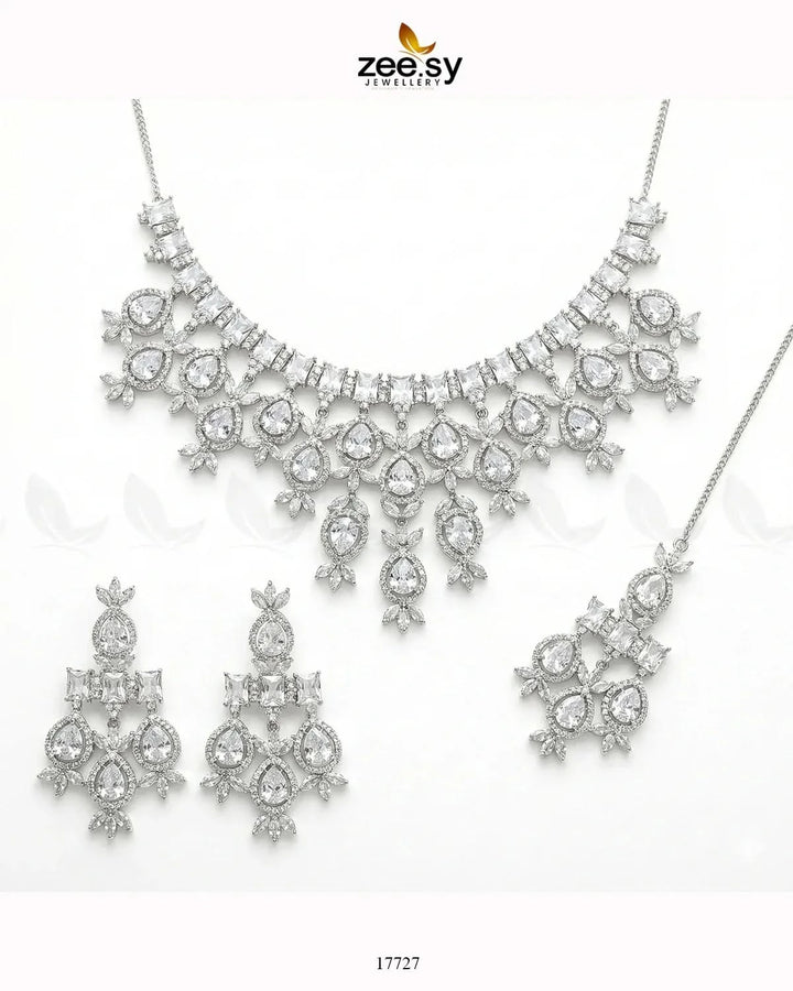 Gorgeous Necklace Set Silver White Necklace Sets - Zeesy Jewellery Pakistan | Premium Artificial & Imitation Jewellery