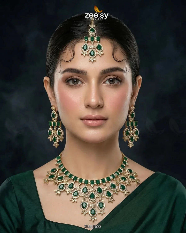 Gorgeous Necklace Set Golden Green Necklace Sets - Zeesy Jewellery Pakistan | Premium Artificial & Imitation Jewellery