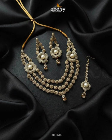 Grandeur Necklace Set Golden Champagne Necklace Sets - Zeesy Jewellery Pakistan | Premium Artificial & Imitation Jewellery