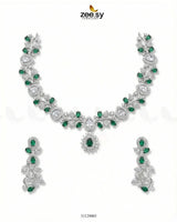 Silver Blossom Vine Necklace Set Silver Green Necklace Sets - Zeesy Jewellery Pakistan | Premium Artificial & Imitation Jewellery