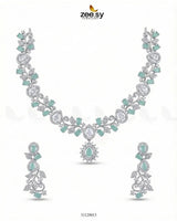 Silver Blossom Vine Necklace Set Silver Mint Green Necklace Sets - Zeesy Jewellery Pakistan | Premium Artificial & Imitation Jewellery