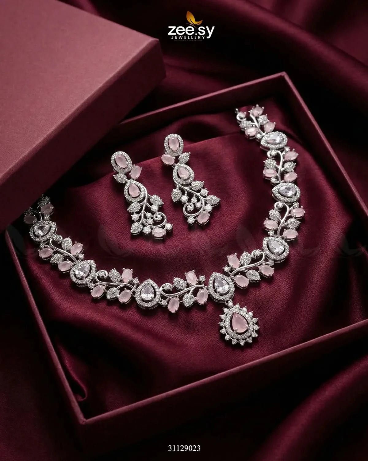 Silver Blossom Vine Necklace Set Necklace Sets - Zeesy Jewellery Pakistan | Premium Artificial & Imitation Jewellery