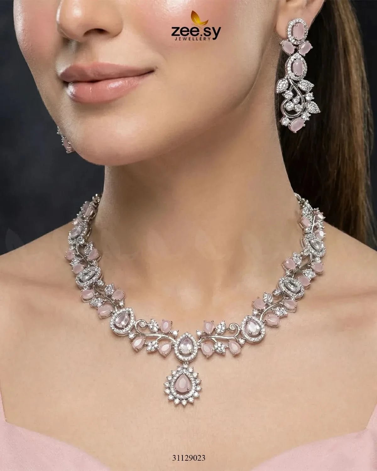 Silver Blossom Vine Necklace Set Necklace Sets - Zeesy Jewellery Pakistan | Premium Artificial & Imitation Jewellery