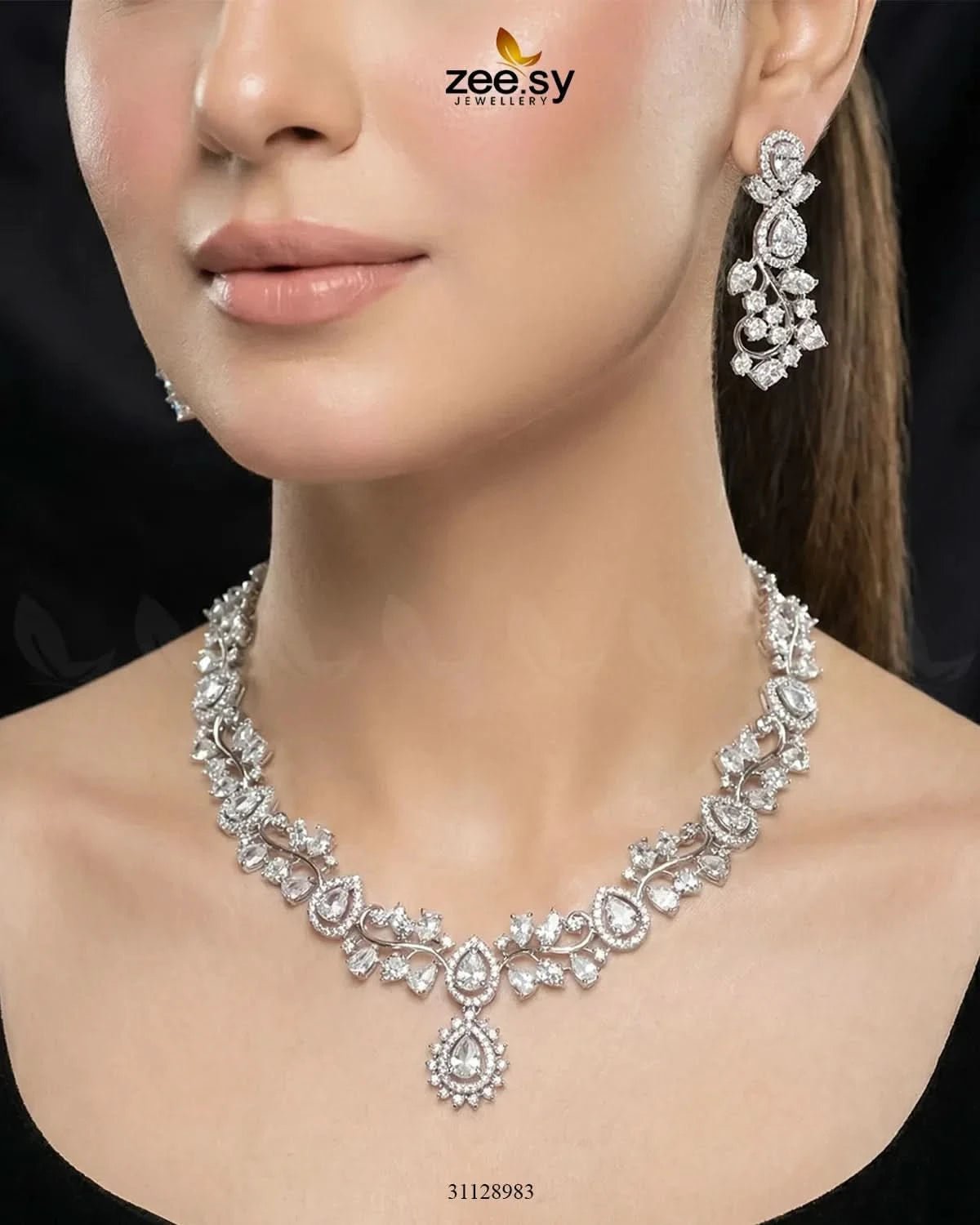 Silver Blossom Vine Necklace Set Necklace Sets - Zeesy Jewellery Pakistan | Premium Artificial & Imitation Jewellery