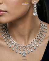 Silver Halo Cascading Necklace Set Necklace Sets - Zeesy Jewellery Pakistan | Premium Artificial & Imitation Jewellery