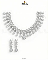 Silver Halo Cascading Necklace Set Silver White Necklace Sets - Zeesy Jewellery Pakistan | Premium Artificial & Imitation Jewellery