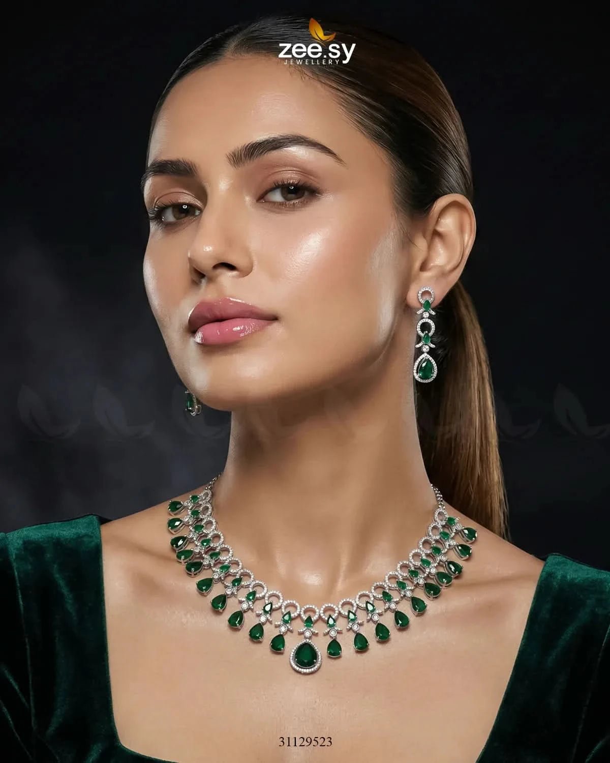 Silver Halo Cascading Necklace Set Necklace Sets - Zeesy Jewellery Pakistan | Premium Artificial & Imitation Jewellery